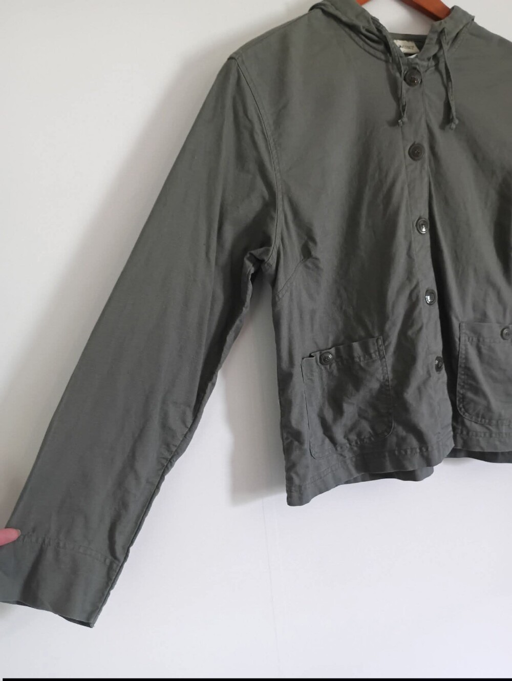 Linen/Cotton Blend Moss Hooded Button Jacket by White Stag - Picture 4 of 5